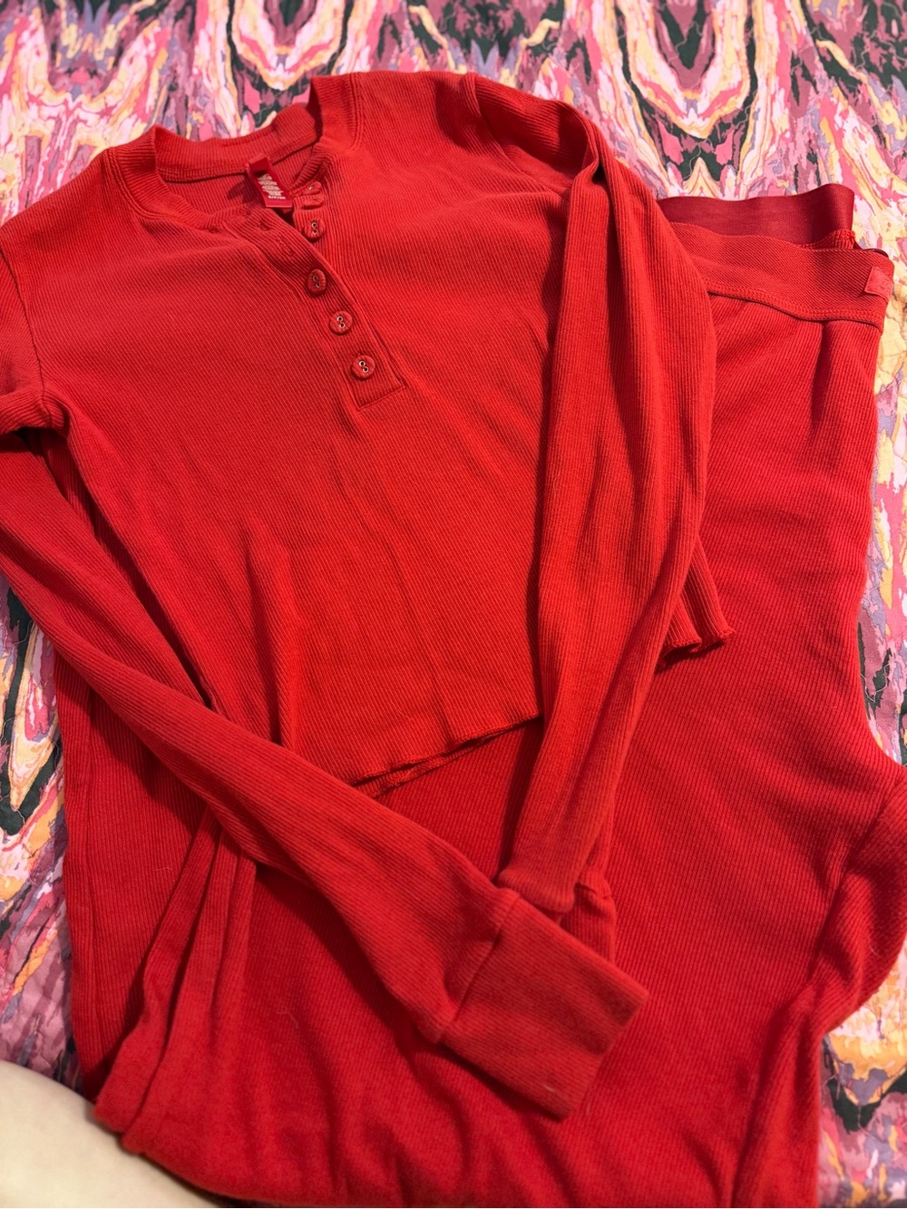 SKIMS Red Ribbed Long-Sleeve Henley and Leggings Set